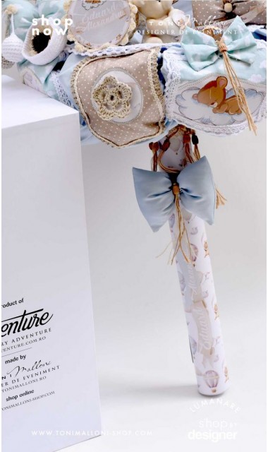 Lumanare de botez cu ursuleti si baloane personalizata prin coasere Air Balloons Teddy Bears 7